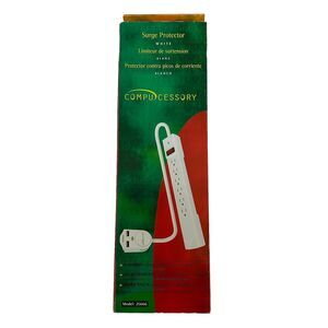 Compucessory 6-Outlet Surge Protector 6ft Cord White 2 USB
